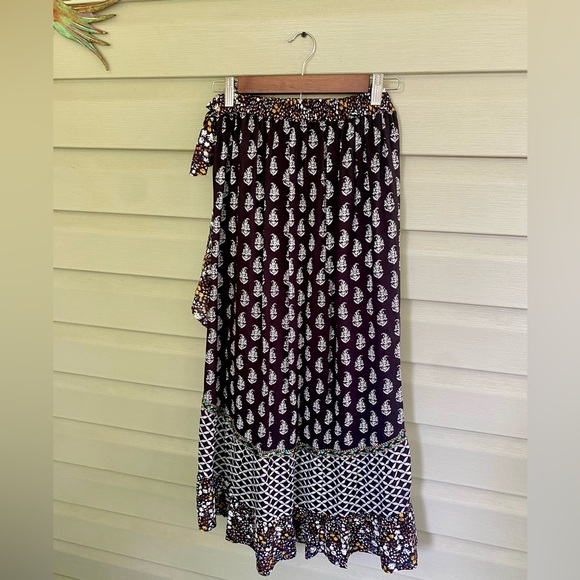 CHRISTIAN SIRIANO Boho chic ruffle midi Skirt sz S paisley foral mixed print EUC - Picture 1 of 9